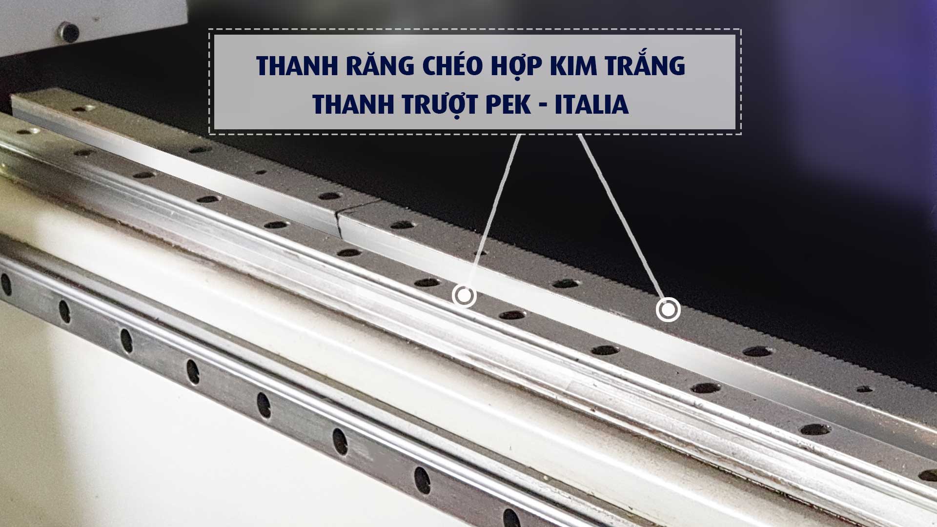 thanh trượt vuông PEK - ITALIA - thanh răng chéo hợp kim trắng